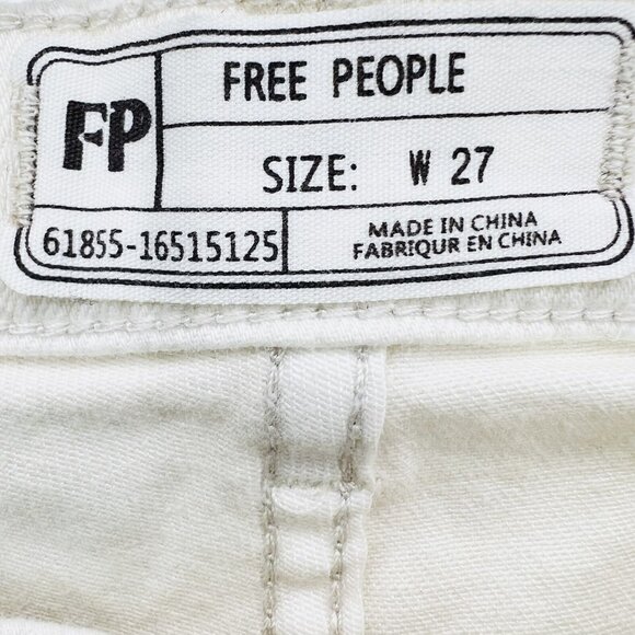 NWT Free People Women's Ivory Jeans Size 27 Distressed Fringe Frayed Hem Stretch - Picture 10 of 11